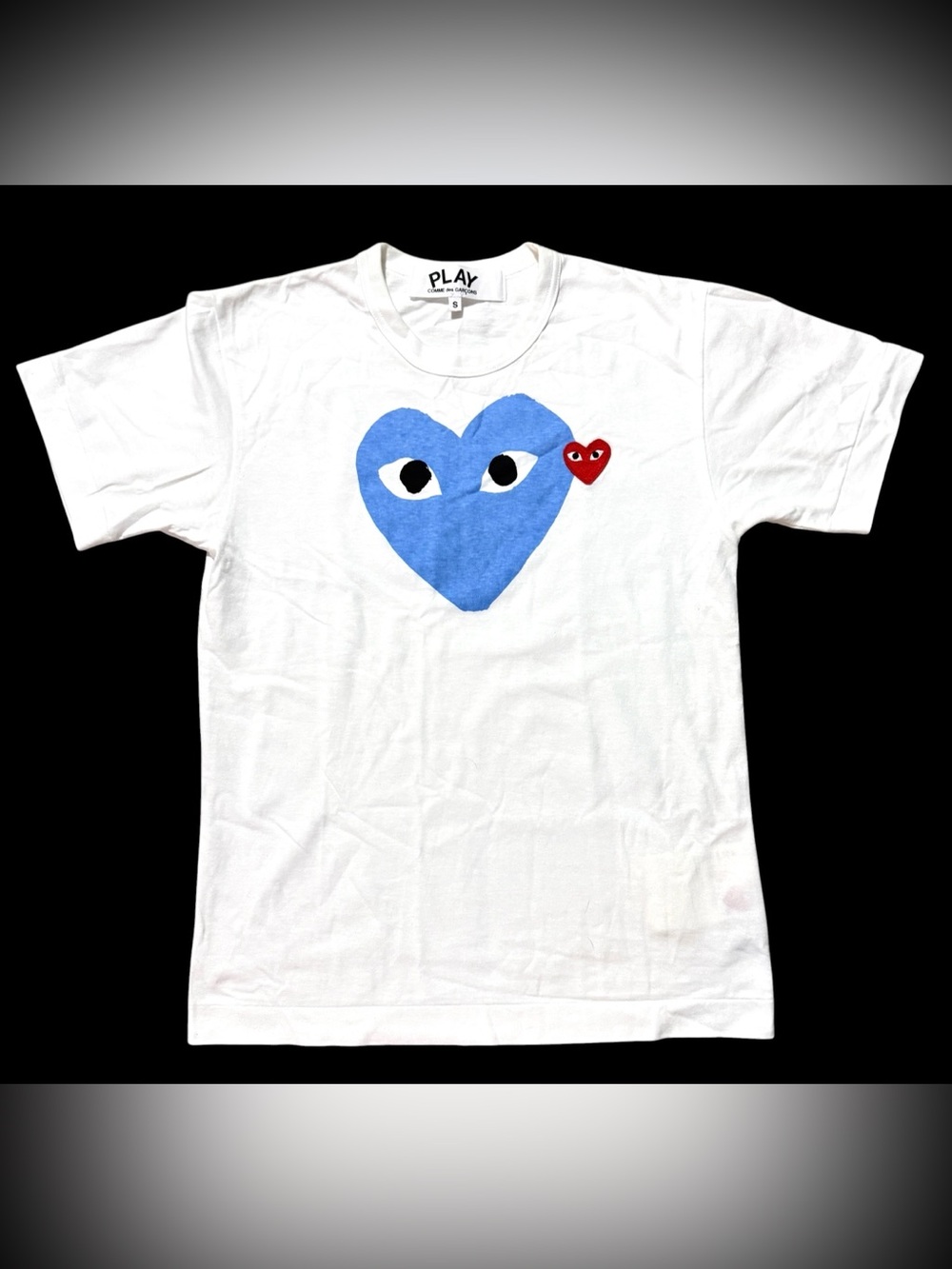Comme des Garçons Play Men’s T-Shirt Red Heart White/Blue Size Small